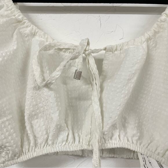 Zara White Cottage Core Swiss Dot Crop Top Blouse M - Picture 4 of 6
